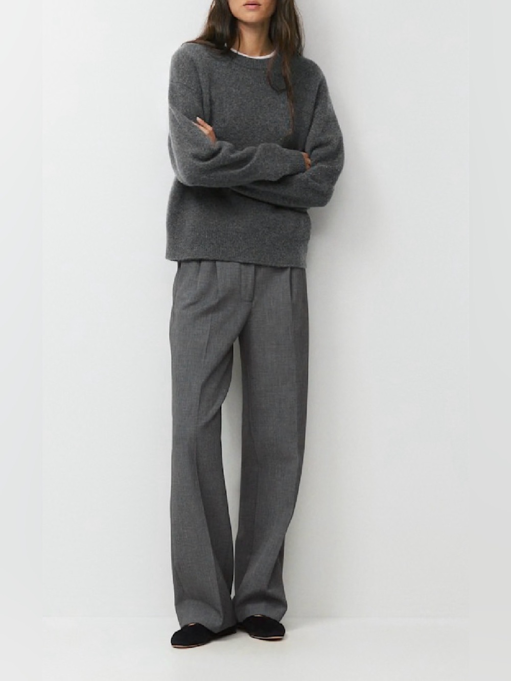 Aritzia Effortless Pant Eversential Heather Charcoal Gray Size 10 Wide Leg EUC